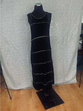 Black Sleeveless Dress knitted Maxi Dress with Metallic Trim